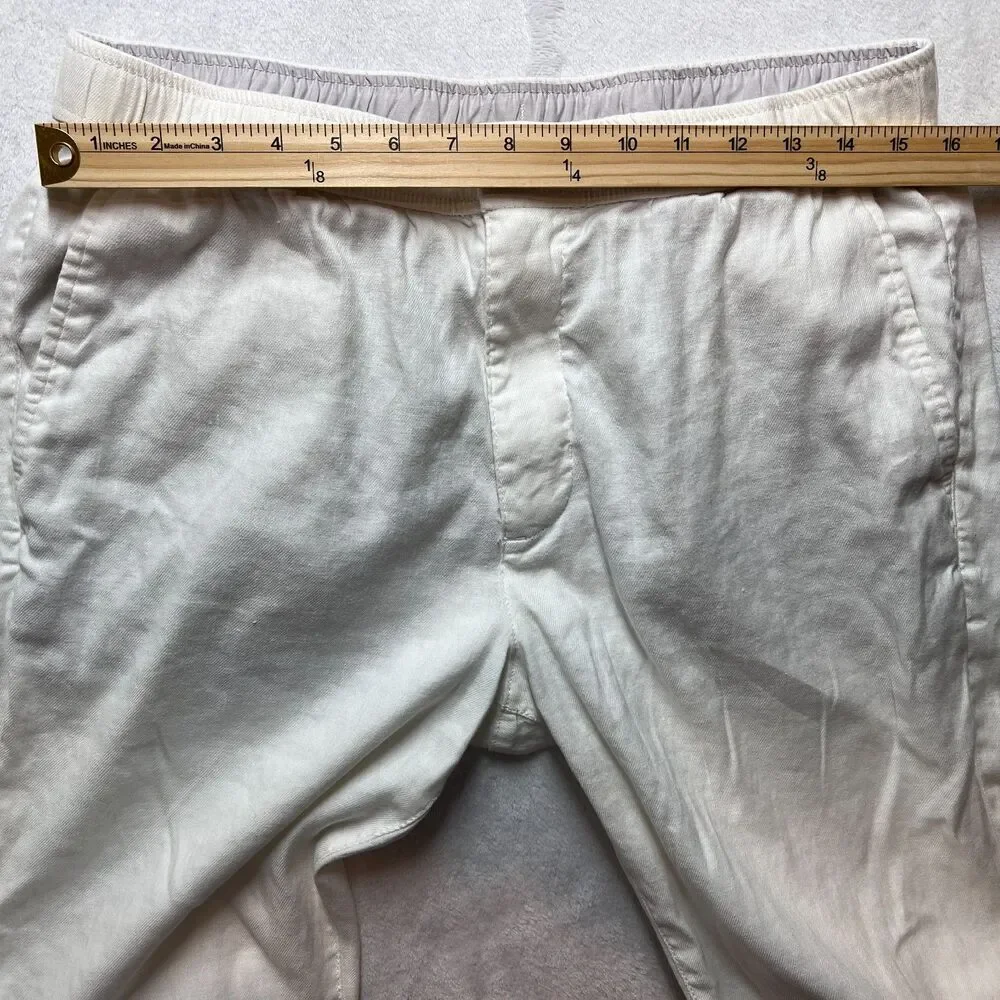 Tommy Bahama Men's White Linen Blend Elastic Waist Straight Leg Pants Size L 32